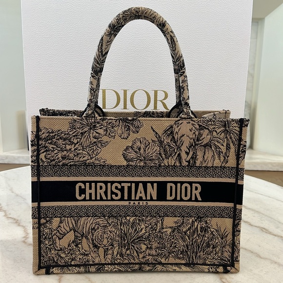 NWT Dior Book Tote Medium Canvas Embroidered Dioriviera Toile De Jouy Black Tan - Picture 3 of 16
